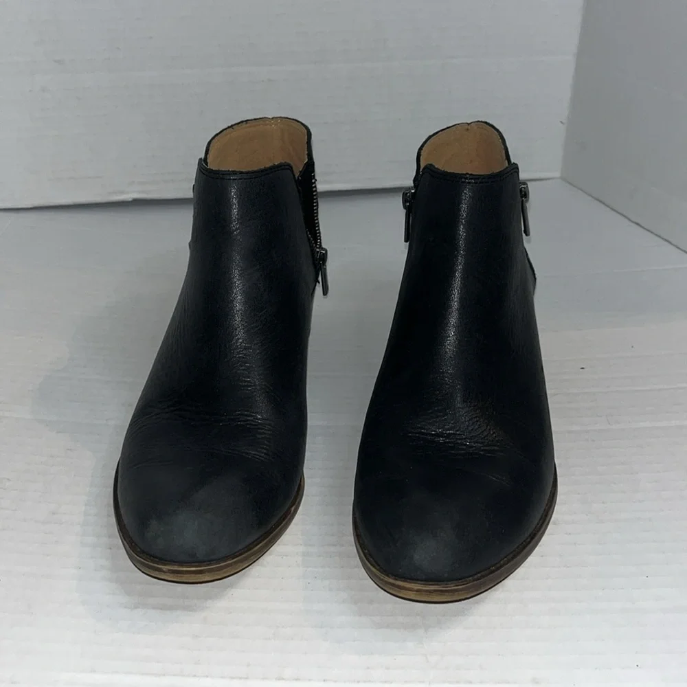 Lucky Brand-8-Black-Burklee-leather, Booties, stacked Heel, ankle boots.